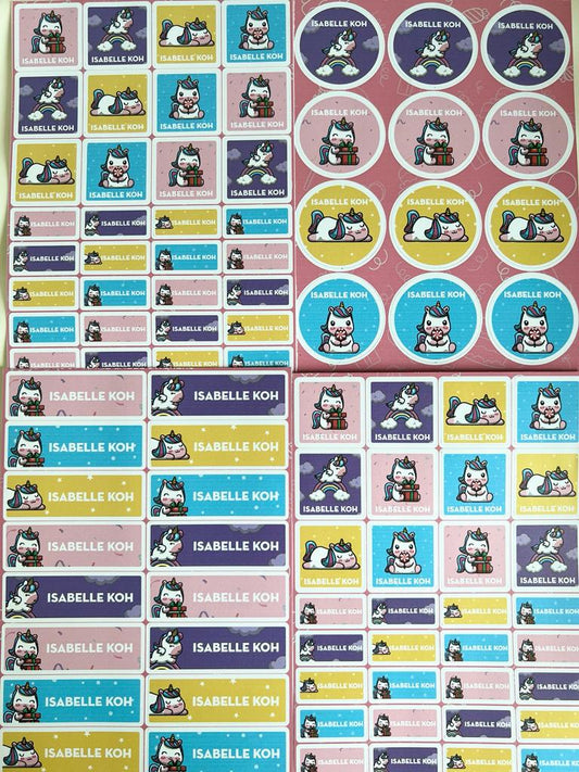 Name Label Stickers - Fluffy Unicorns