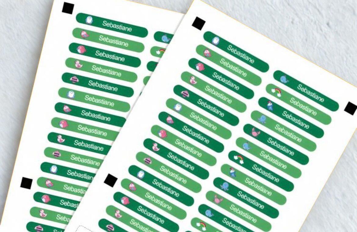 Stationery Name Labels - Green Garden